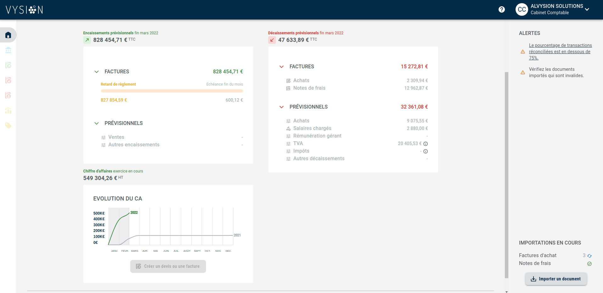 Interface Vysion listant les factures récupérées depuis Sellsy