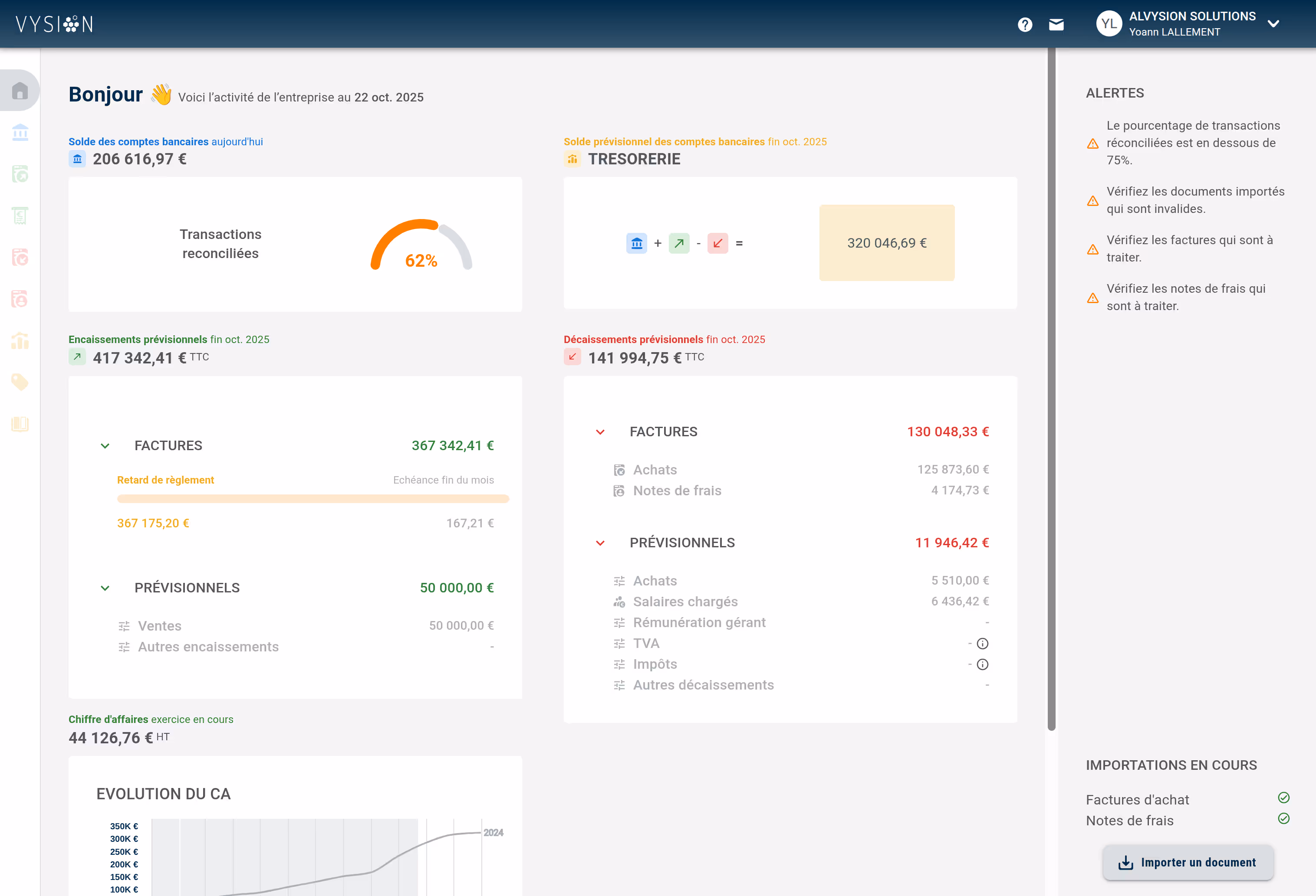 Capture d'écran de la plateforme VYSION de pré-comptabilité pour les entreprises du BTP