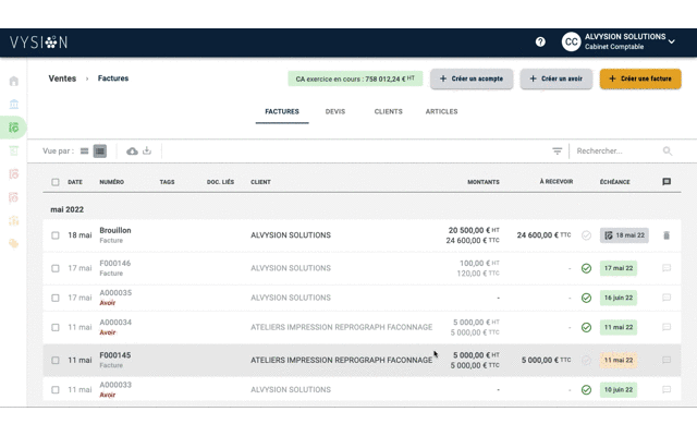 Animation du module vente VYSION pour la création de factures