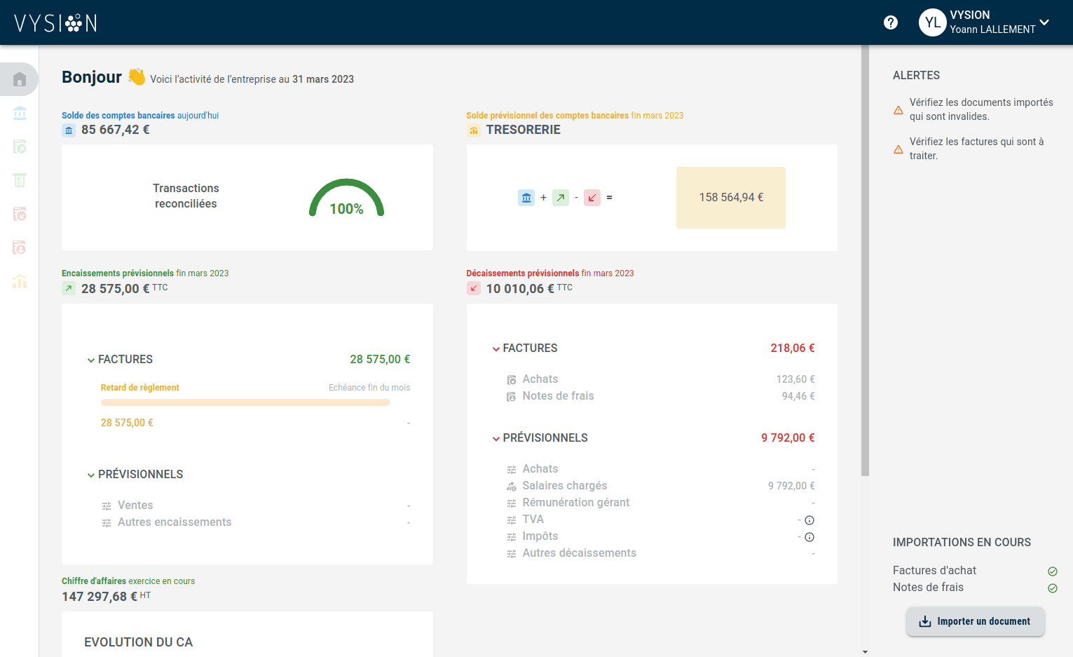 Interface VYSION de facturation à l'avancement pour les architectes