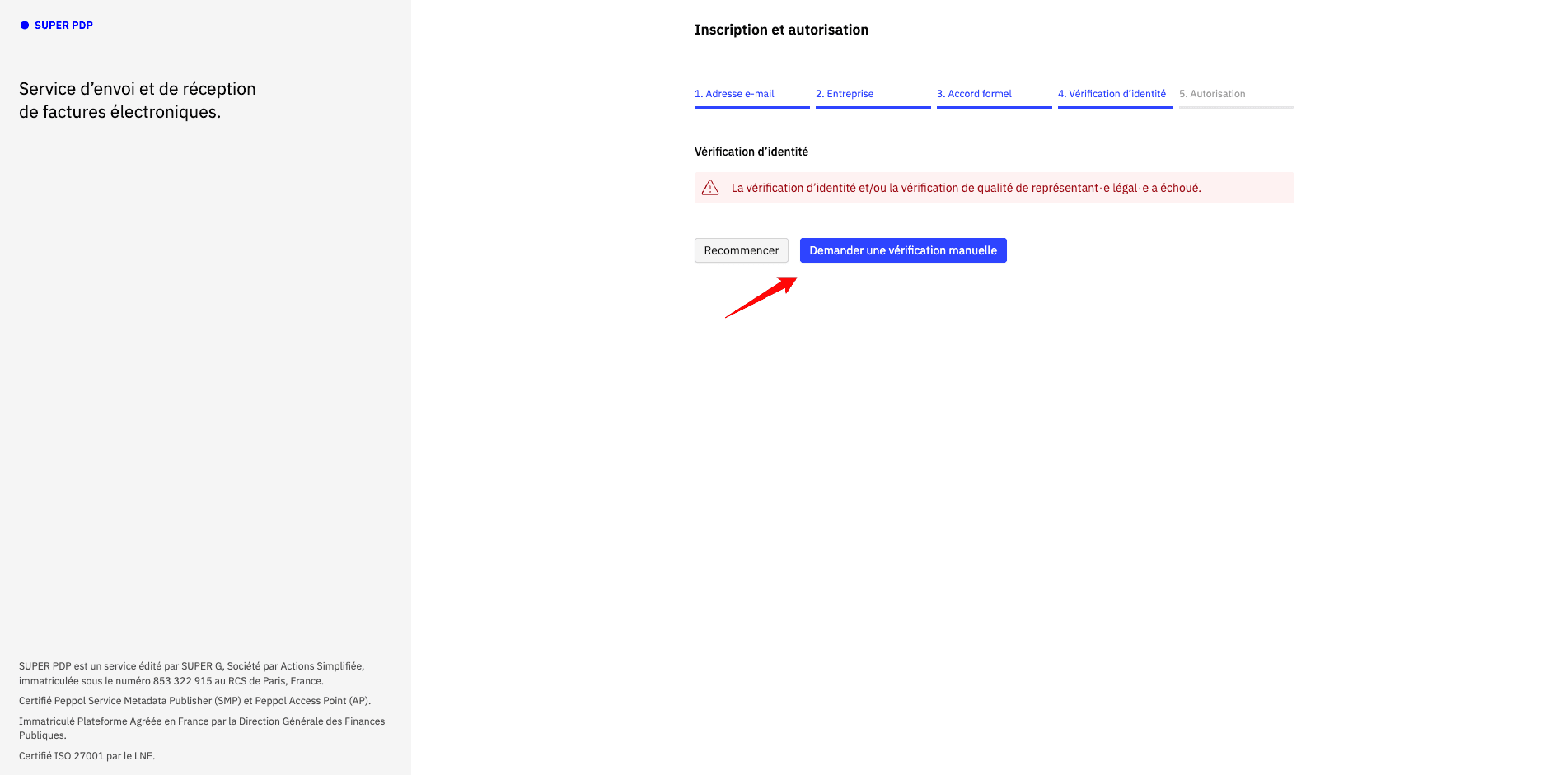 Demander la vérification manuelle en cas de rejet
